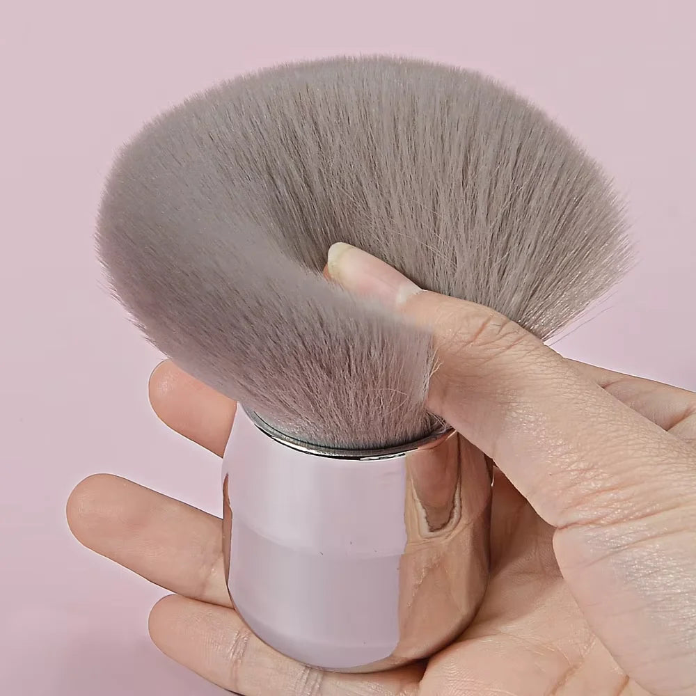 1pcs Silver Handle Nail Dust Brush, Large Soft Bristle Manicure Cleanup Brush, Professional Nail Art Tool for Acrylic