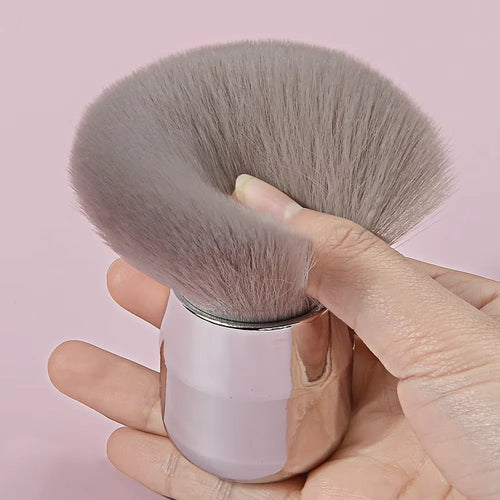 1pcs Silver Handle Nail Dust Brush, Large Soft Bristle Manicure Cleanup Brush, Professional Nail Art Tool for Acrylic