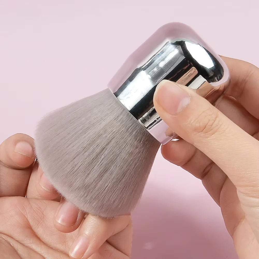 1pcs Silver Handle Nail Dust Brush, Large Soft Bristle Manicure Cleanup Brush, Professional Nail Art Tool for Acrylic